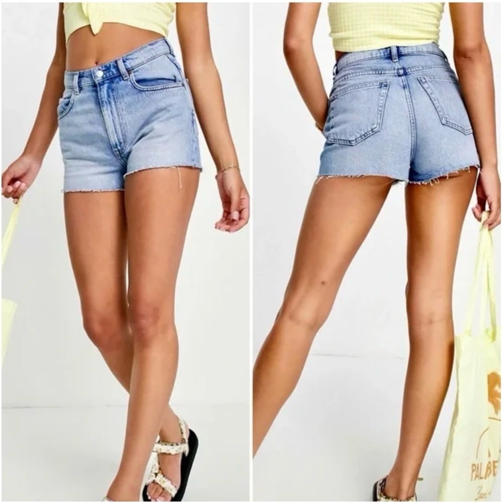 & Other Stories Dream Cut Denim Raw Edge High Waist Short Size 4